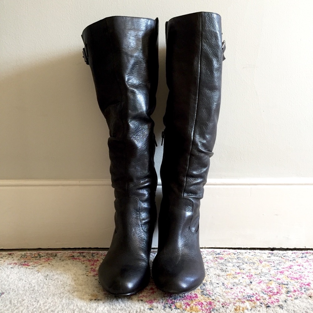 9 West Black Leather Knee-Hi Boots - Picture 2 of 6